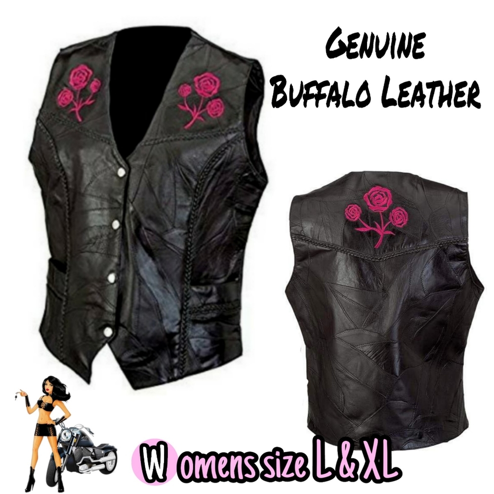 NWT Diamond Plate Buffalo Leather Vest embroidered